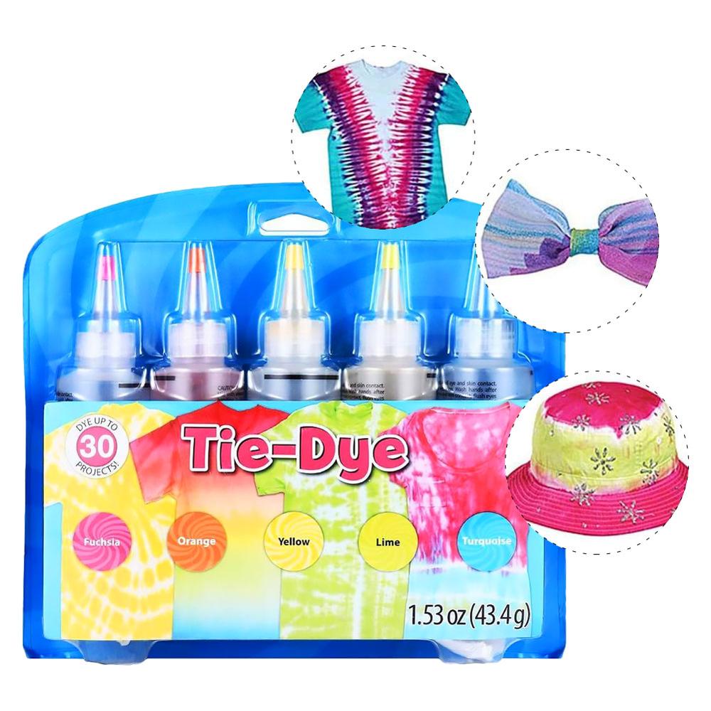 5-Color Tie Dye Kit，DIY Tie-Dye by yourself，Fuchsia+Oranger+Yellow+Lime+Turquoise CSV