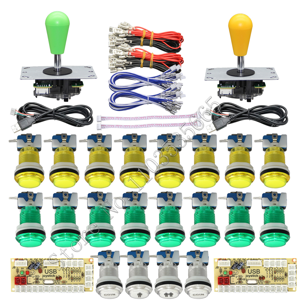 Gør-det-selv 2- spillers pc raspberry pi arkadespilsæt med led-trykknap amerikansk joystick usb-encoderkabler mame jamma-dele: Lilla