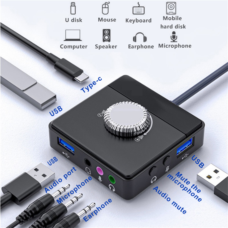 Nworld placa de som externa usb, 3 portas para 3.5mm jack, volume sem driver, placa de som ajustável, adaptador de áudio estéreo externo