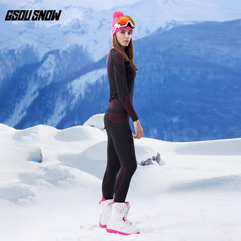 GSOU SNOW Brand Ski Underwear Women Men Long Johns Skiing Suit Quick Dry Thermal Ski Jacket Pants Breathable Winter Outdoor Coat