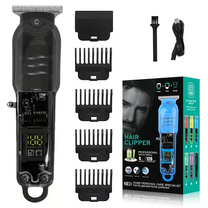 Hair Cut Machine Rechargeable Hair Clippers Transparent Clippers Electric Hair Trimmers Shaver for Men Cordless: black