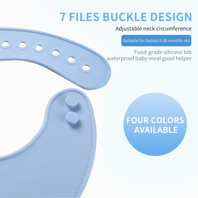 Babador impermeável do silicone do bebê da cor sólida com o avental de toalha da saliva do feijão dos bolsos projetado com o coletor largo profundo das migalhas