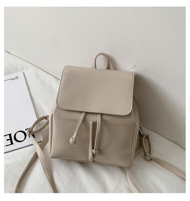 Mode Vrouwen Rugzak Pu Lederen Schooltas Kleine Schooltas Voor Tiener Meisjes Trekkoord Rugzakken Dames Rugzak Bolsa Zwart: WHITE