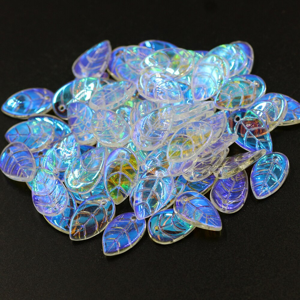 50pcs Glass Petal Beads 10*18mm Green Color Leave Shape Beads Crafts DIY Crystal Pendant Earings Jewelry Making Accessories: imported color