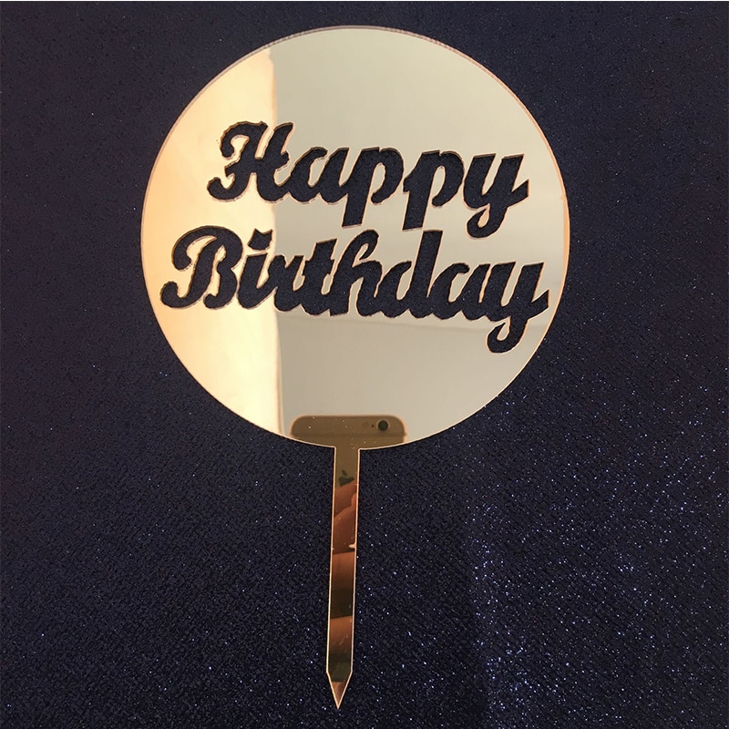 Round Happy Birthday Cake Topper Acrylic Paper Dessert Table Dessert Dress Up Party Supplies Cake Topper for Party Decoration G