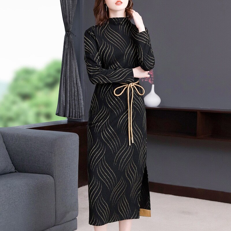 Vestido chino para mujer, Cheongsam moderno, manga larga, Qipao tradicional chino, otoño