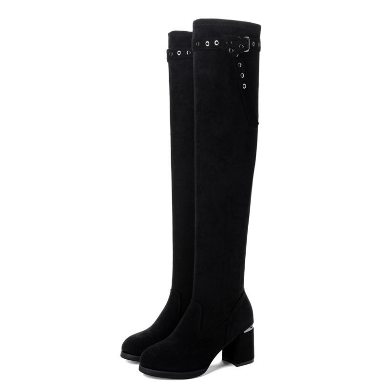 GUNIYIFS Women's Over The Knee Boots - Goth Punk Motorcycle Style With Buckles & Side Lace - View #5
