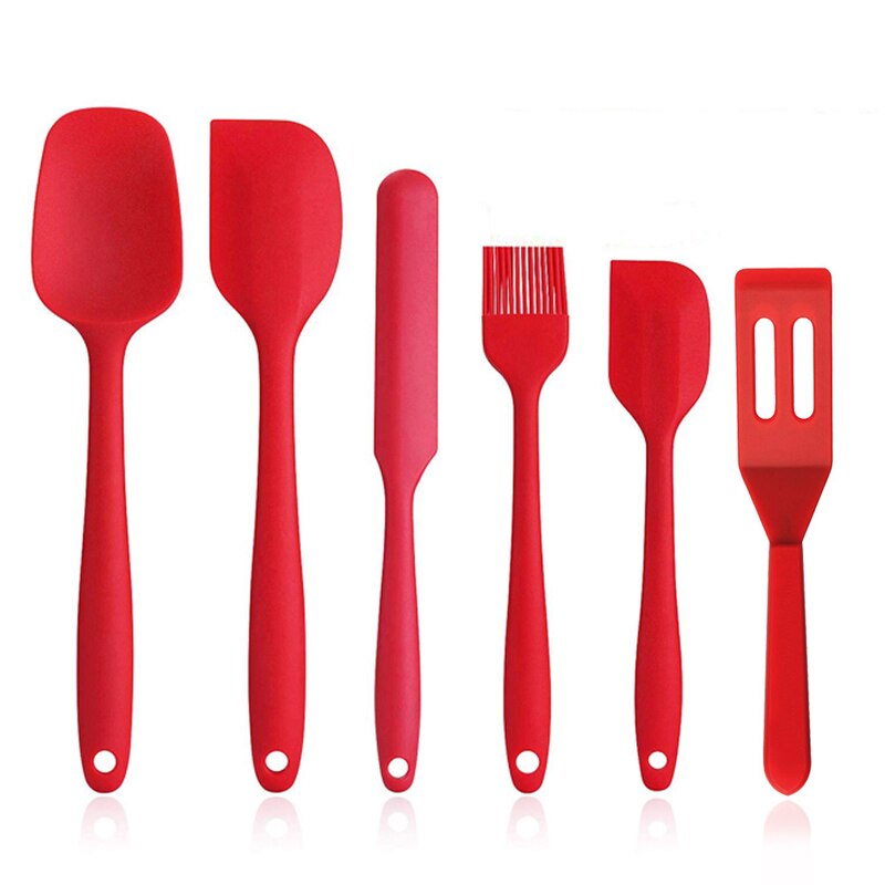 Multifunction Heat Resistant Silicone Six-piece Kitchen Baking Tool Set Cake Spatula Oil Brush Kitchenware High Temperature: Burgundy