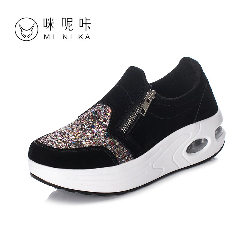 Women Flat Platform Toning Shoes Slip on Ladies Walking Sneakers Outdoor Women Wedges Shoes Height Increased Trainers Fitness