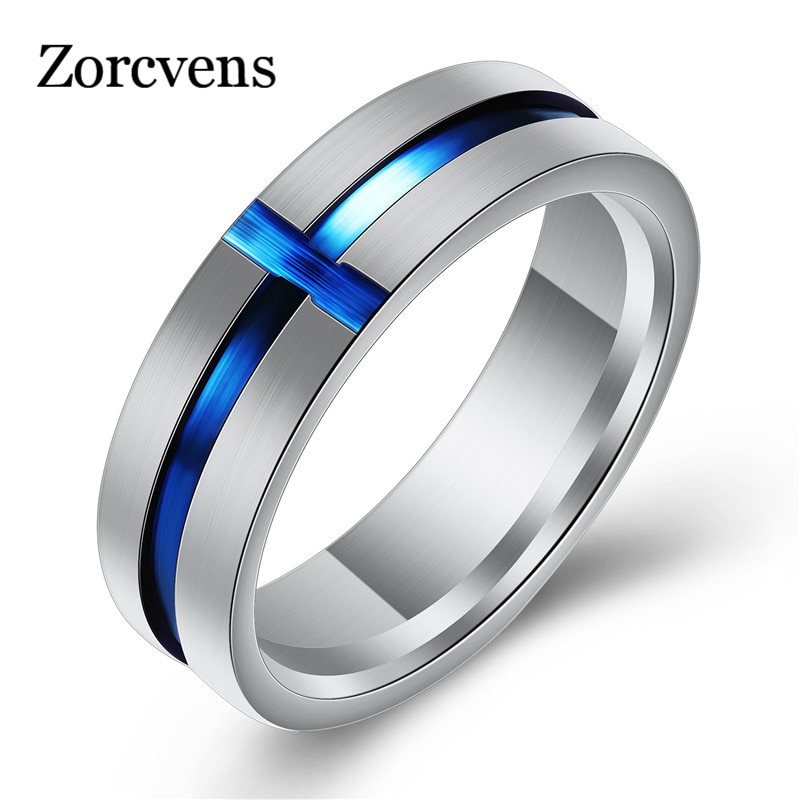 Modyle tunn blå linje rostfritt stål ring bröllop märken 6mm silver färg rostfritt stål punk ringar för män smycken