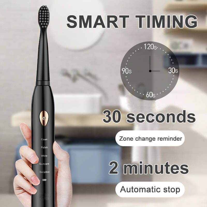 5 modalità Ad Ultrasuoni Spazzolino Da Denti Elettrico di base USB Ricaricabile Impermeabile Spazzolino Da Denti Elettrico con 4 Teste di Bursh Contenitore di Regalo