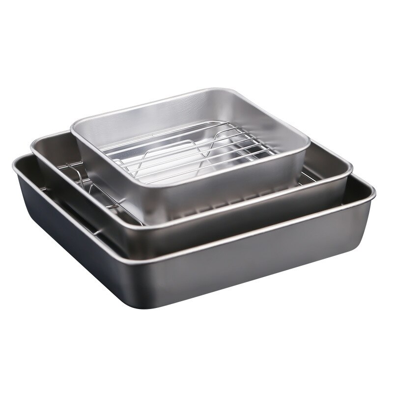 Stainless Steel Deepening Baking Tray Japanese Style Flat Bottom Hotel Tray Square Draining Tray Fresh-Keeping Box with Lid