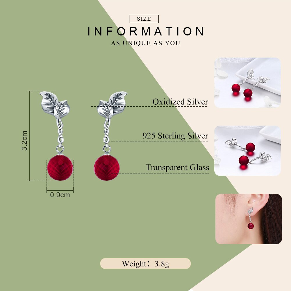 BAMOER Zomer Collectie 100% 925 Sterling Zilver Zomer Fruit Red Crystal Oorbellen voor Vrouwen Fijne Zilveren Sieraden SCE356