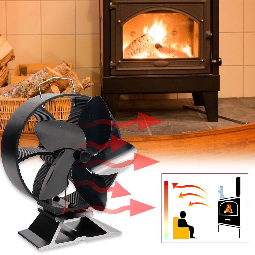 5 klinge sort pejs varmedrevet komfur fan energilog træbrænder miljøvenlig rolig ventilator hjem effektiv varmefordeling