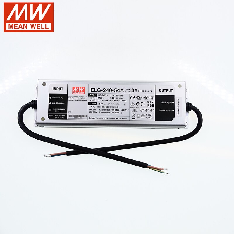 MEAN WELL ELG-240 240W LED Power Supply 110V/220VAC to 24V 36V 42V 48V 54VDC waterproof IP65 Meanwell Adjustable led driver PFC