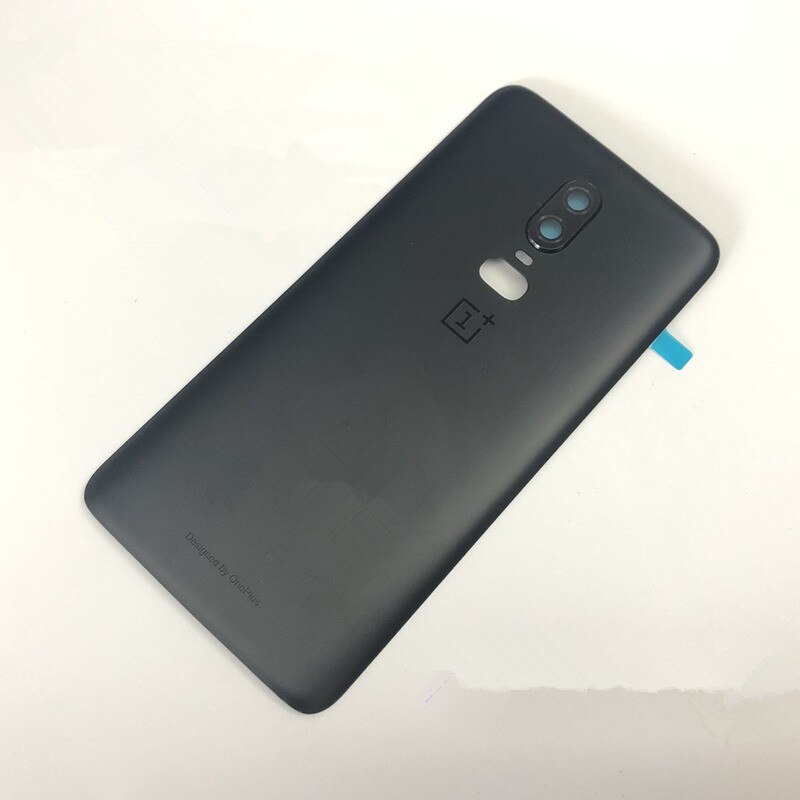 Carcasa trasera Oneplus6 para Oneplus 6 One Plus, cubierta trasera de cristal, reparación, reemplazo de batería de teléfono, funda de puerta + pegamento de logotipo de lente de cámara: Matte Black
