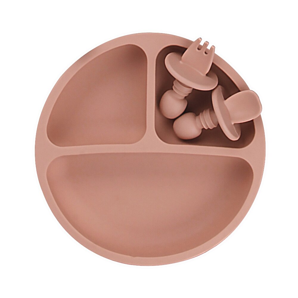 Suction Cup Plate Dispensing Baby Dishes Anti-slip Children's Tableware Silicone Feeding Set Food Bowl Blw Utensils Cutlery Acce: 3pcs Orange