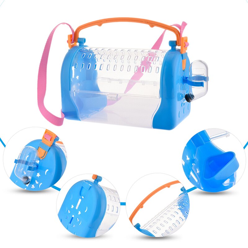 Transportín portátil para animales pequeños, jaula de viaje transpirable con botella y alimentador para mascotas, rata, hámster, erizo, Chinchilla