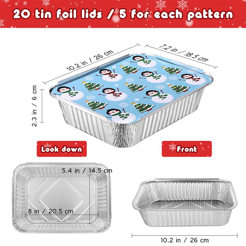 20pcs Christmas Takeout Boxes Tinfoil Pans With Lids Disposable BBQ Carry Out Box Foil Pans With Covers For Baking Cooking