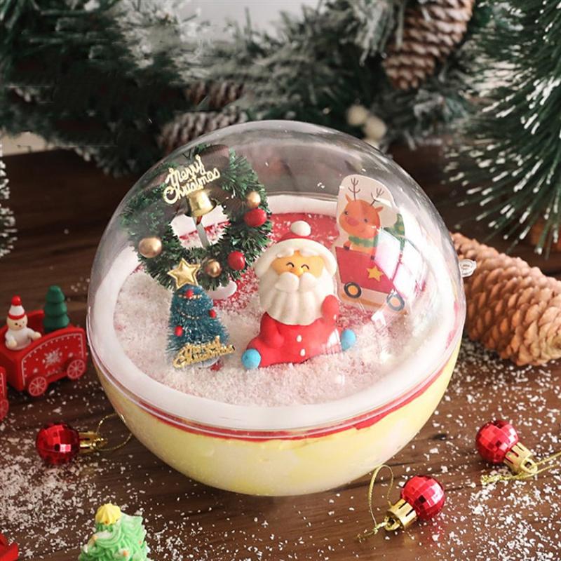 10pcs Transparent Plastic Cake Container Ball Shape Cake Container Portable Mousse Ball Round Cake Container 350ml Style
