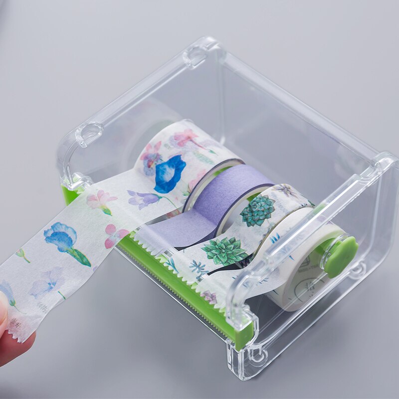 Transparent Adhesive Tape Dispenser Japanese Stationery Masking Tape Cutter Washi Tape Storage Organizer School Supply