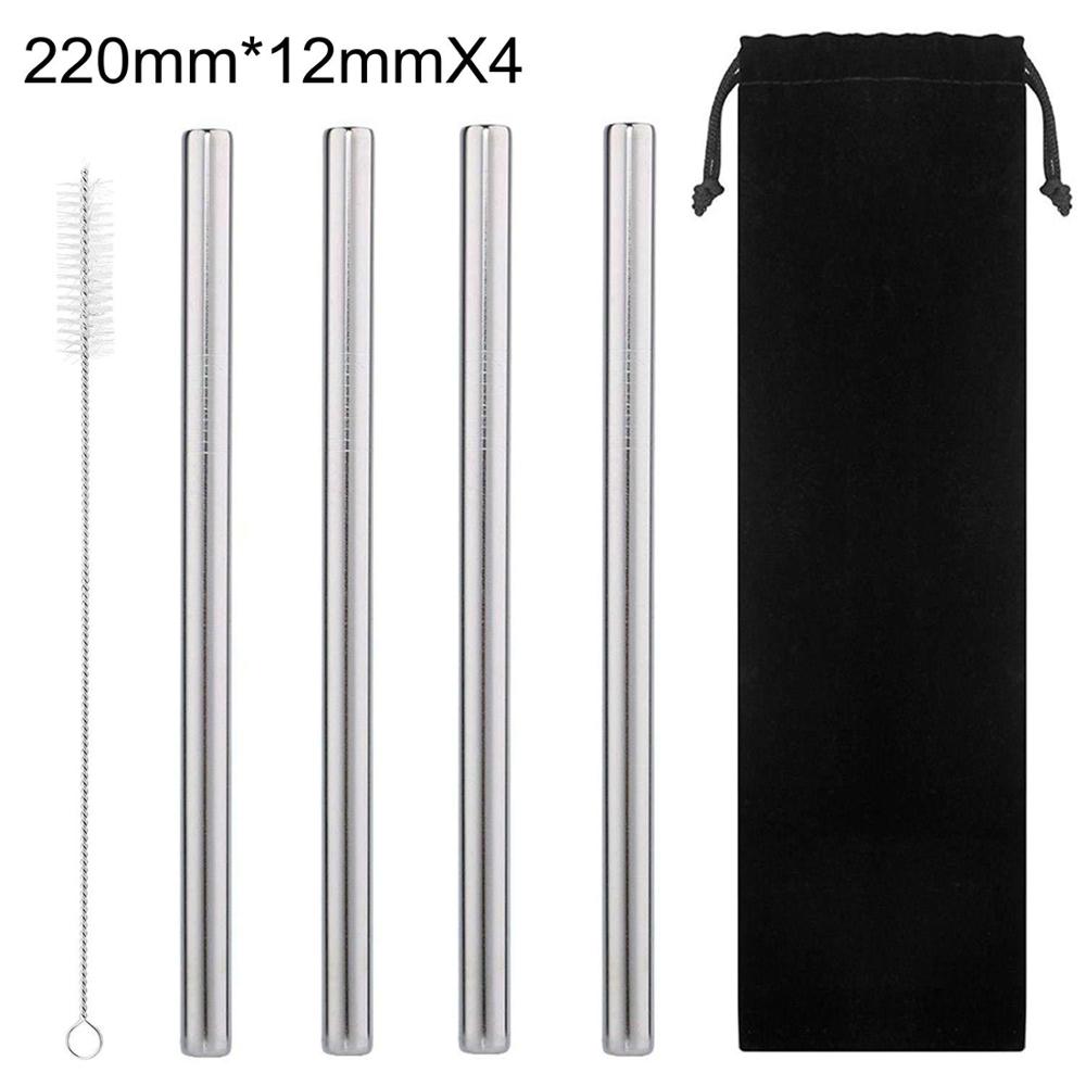 Paille métallique réutilisable 260x6mm, en acier inoxydable 304 de avec brosse de nettoyage pour tasses 20/30oz,: Pack4-2Brush-12mm