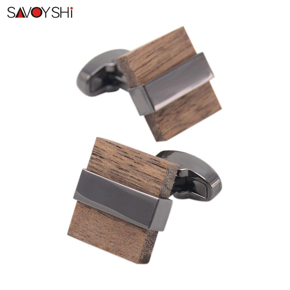 SAVOYSHI Wooden Cufflinks for Mens Shirt Cuff Brown Black Mashup Wood Cuff Links Wedding Brand Jewelry