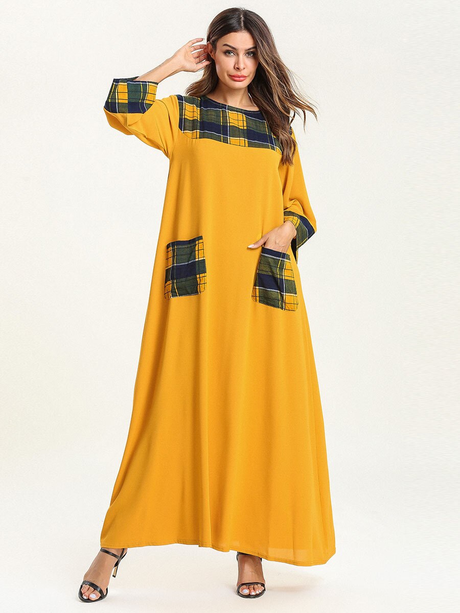 Abaya pour femmes, Robe musulmane, dubaï, Bangladesh, vêtements islamiques, Kaftan 4XL, Abaya arabe turc, poches jaunes,