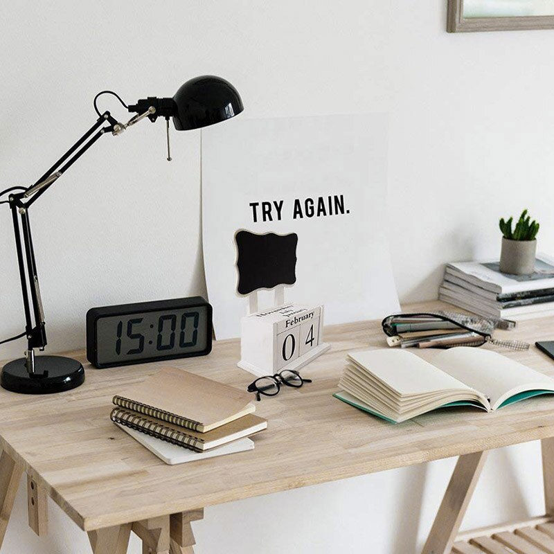 Wooden Block Calendar with Chalkboard - White - Organizer and Planner - Perpetual Desk Calendar