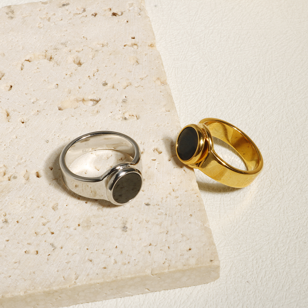Punk Zwarte Steen Zegel Ring Textuur Metalen Ring Roestvrij Staal Glanzend Voor Vrouwen Man Liefhebbers Sieraden Cadeau