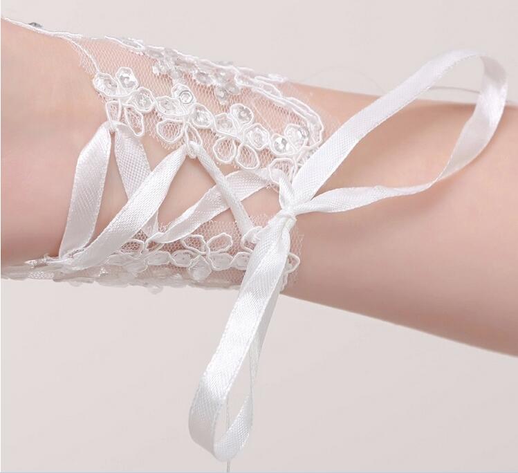 encaje con cuentas, satén, guantes cortos nupcial , guantes De Boda sin dedos, blanco marfil, accesorios De boda Veu De Noiva