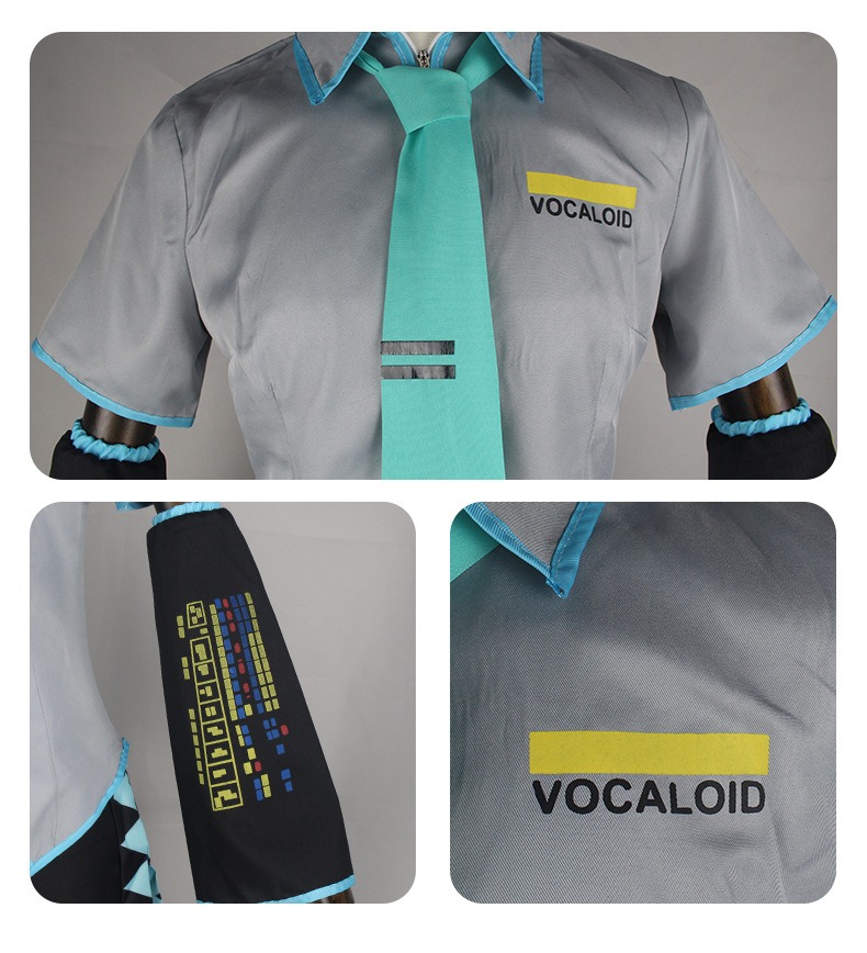 Peluca de disfraz de Miku para hombre, tamaño europeo, conjunto completo de tela de cuero plateado, traje de tela, uniforme de estilo masculino Miku