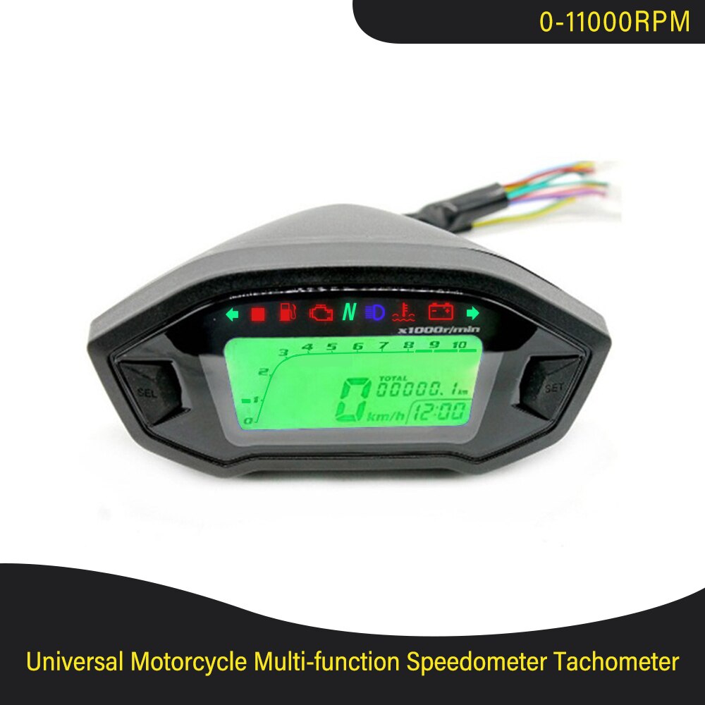 Tacómetro LCD para motocicleta, velocímetro, odómetro, 5 velocidades, 7 retroiluminación, 11000 RPM, 199 KMH MPH, Universal