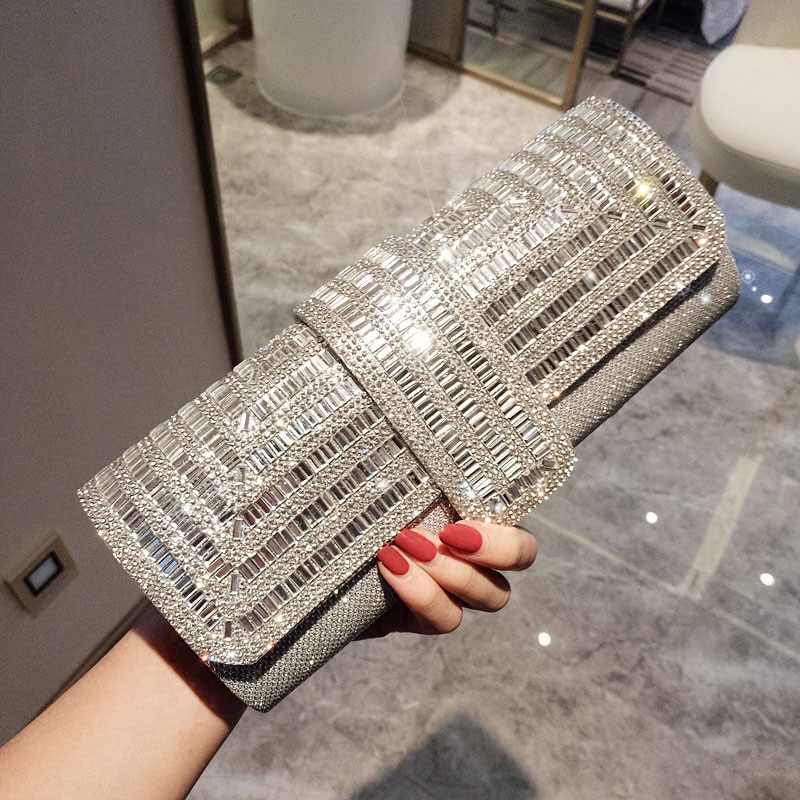 Vrouwen Avond Clutch Bags Rhinestone Flashing Dag Koppelingen Purse Kristallen Ketting Zakken Bridal Wedding Femme Partij Handtas XA124K