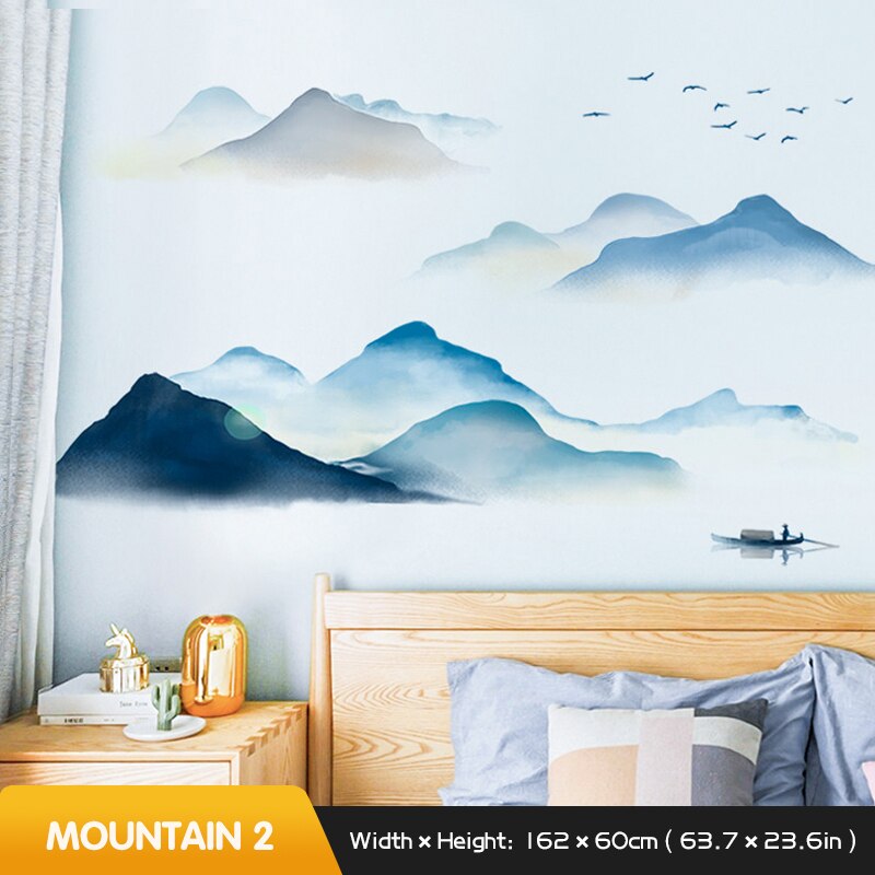 Chinese style wall sticker art ink painting living room wall decor bedroom study room decoration home self-adhesive stickers: Landscape painting