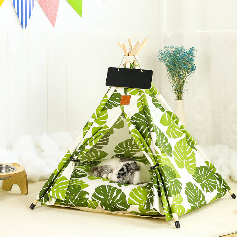 Hund Tipi, Katze Zelt Tipi mit dicken Kissen Tafel, wasch Bar Haustier Tipi mit grünen Blättern aufbringen Hunde bett Katze Zelt Haus