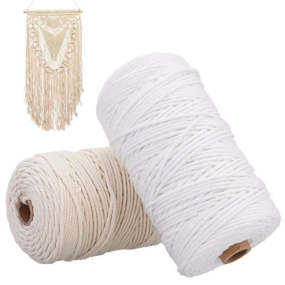 Duurzaam 200M Wit Katoenen Koorden Natuurlijke Beige Twisted Cord Craft Macrame String Diy Handgemaakte Huis Decoratieve Supply 3Mm