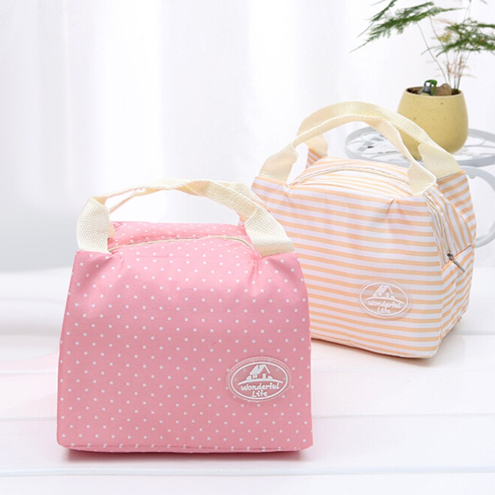 Draagbare lunch tassen voor vrouwen Geïsoleerde Koude Canvas Streep lunchbox Draagtas Picknick Carry Case Thermische Koeler Voedsel Lunch tas