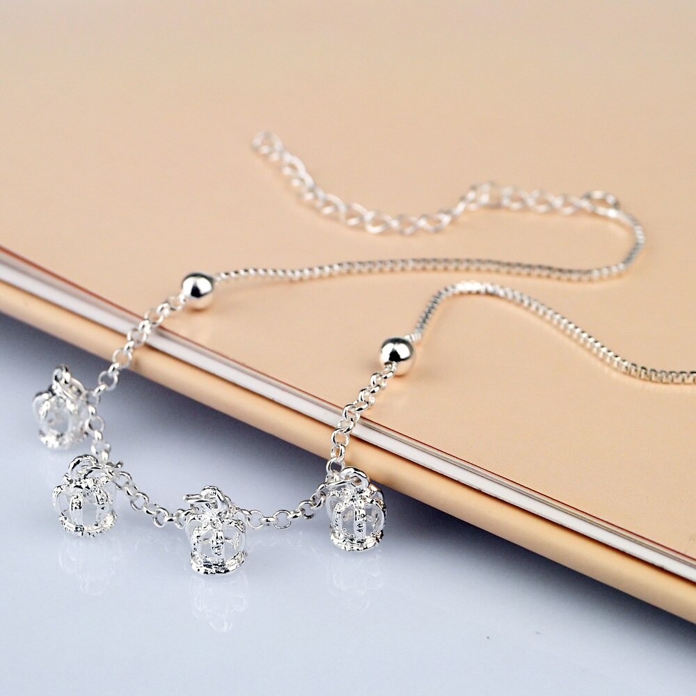 women silver anklet 925 sterling silver ankle bracelet summer beach jewelry original silver crown anklet sandals bijoux