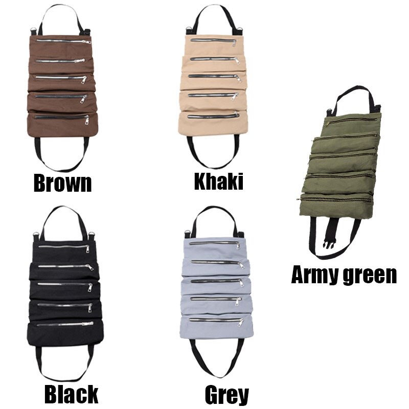 Multi-Purpose Tool Roll Up Bag Canvas Foldable Roll Pack Tool Bag Zipper Carrier Tote Working Storage Bag Waist bag