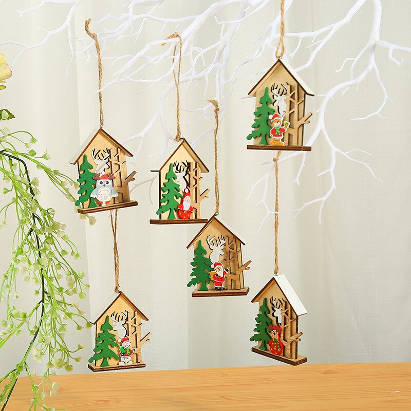 noël bois couleur maison pendentif fête décoration accessoires arbre de noël ornements petit Bracelet breloque