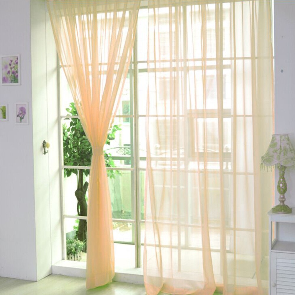 1 st ren färg tyll dörr gardiner draperi panel ren halsduk valanser modernt sovrum vardagsrum gardiner cortinas: F