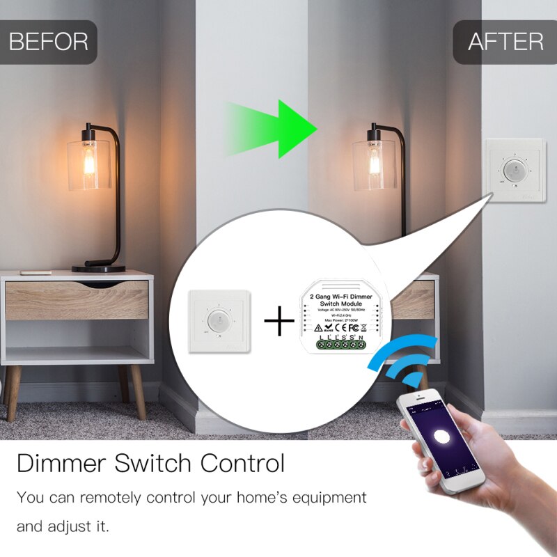 Módulo de atenuación LED inteligente de 2 entradas, WiFi, Control remoto, Tuya Smart Life, funciona con Alexa, Google Home