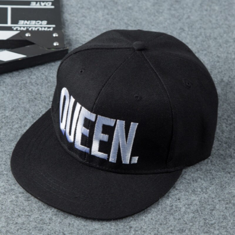 Casquette Hip-Hop roi reine | Casquette ajustable en coton avec lettres, broderie à bord plat, casquette de Baseball pour femmes et hommes, Streetwear, chapeaux Snapback: QUEEN black