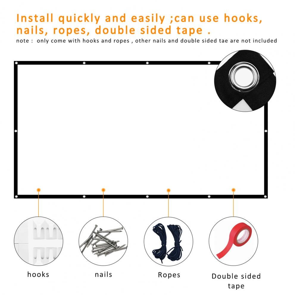 16:9 Projectiescherm Eenvoudige Opvouwbaar Polyester 3D Hd 70 Inch Draagbare Projectie Gordijn Voor Office Home Outdoor