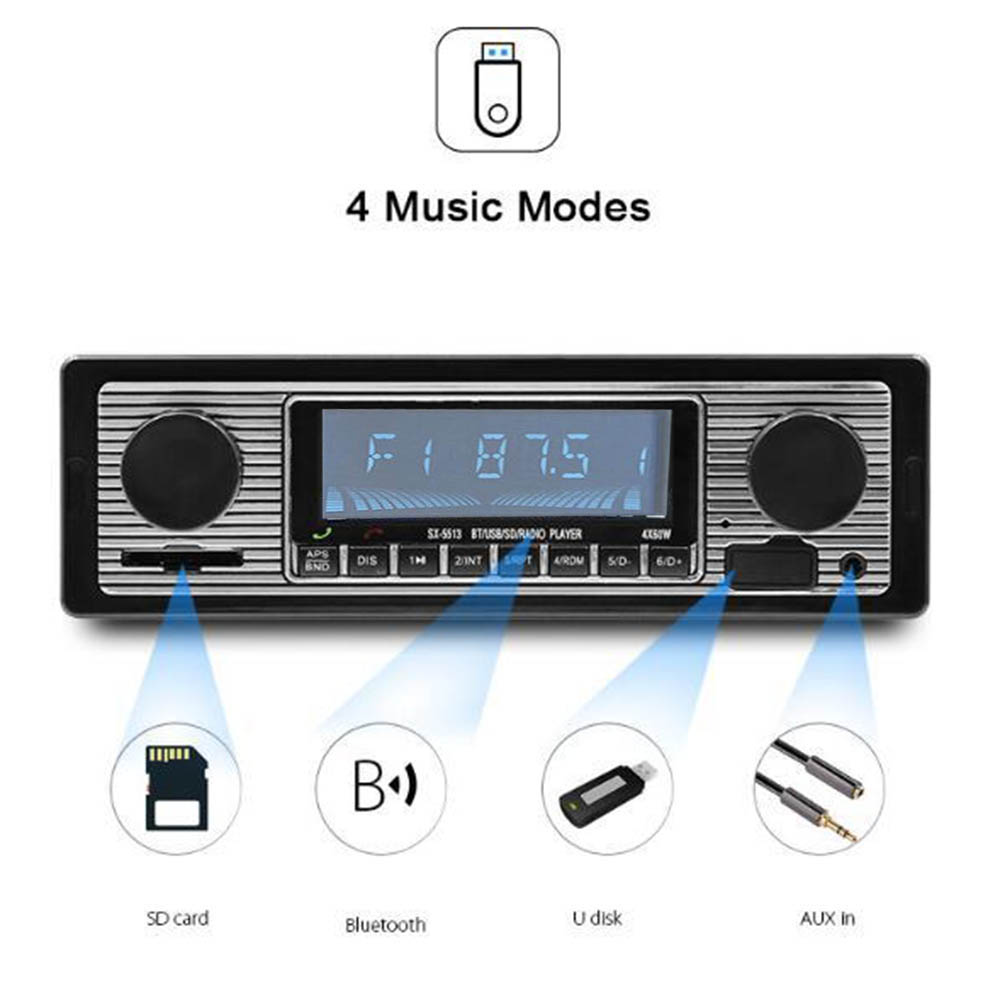 12v- player-autoradio, bluetooth-fähig, vintage-autoradio-stereo-empfänger, fm, sd, aux, klassischer rca-audioausgang, retro-auto,  mp3- player