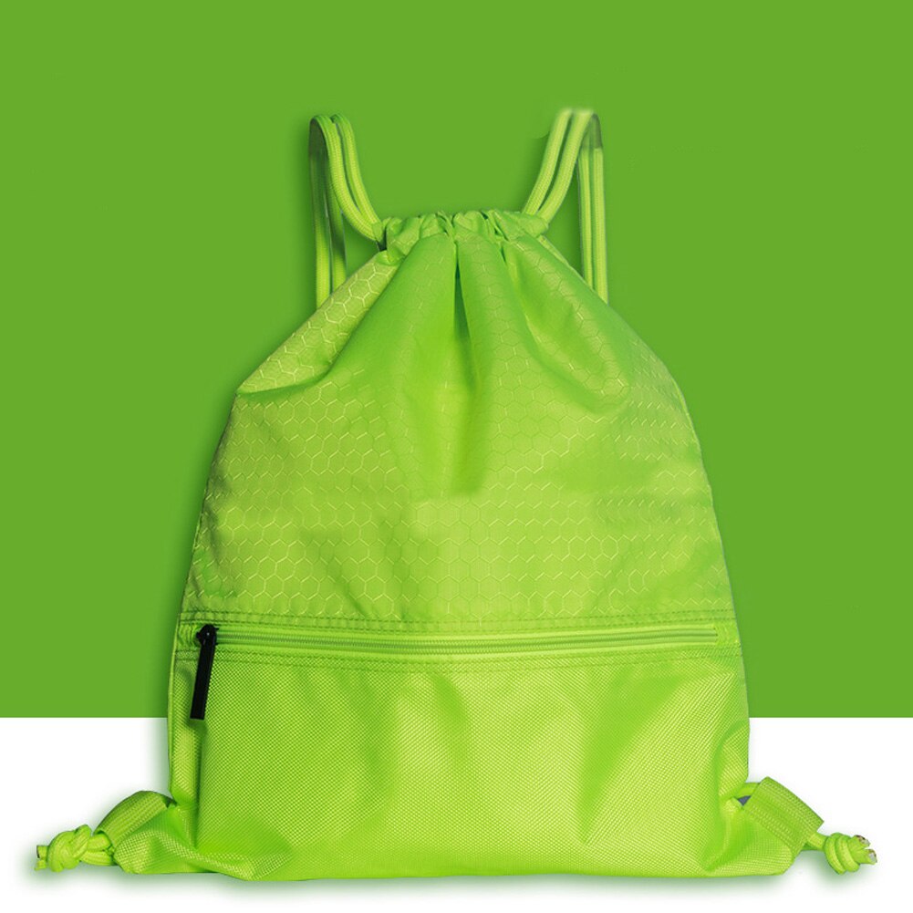 Women Men Anti-splash Zipper Pocket Wear Resistant Practical Sports Backpack Large Capacity Drawstring Lock Solid Travel Nylon: Green