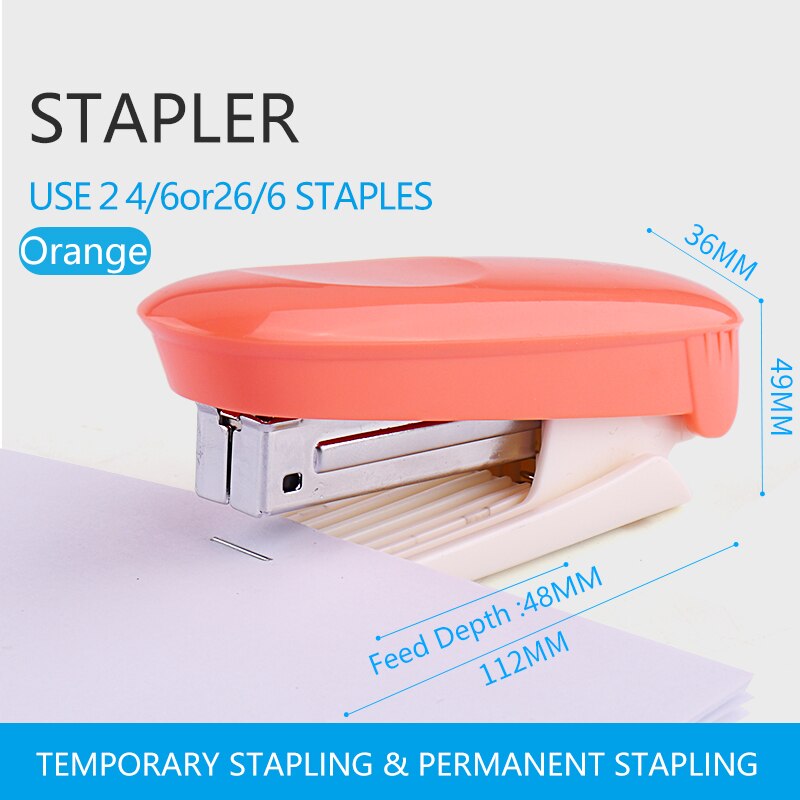 1pc Color Durable Stapler Useful Stapler Book Paper Binding Stapling Machine student Stationery Office Binding Supplies: Orange