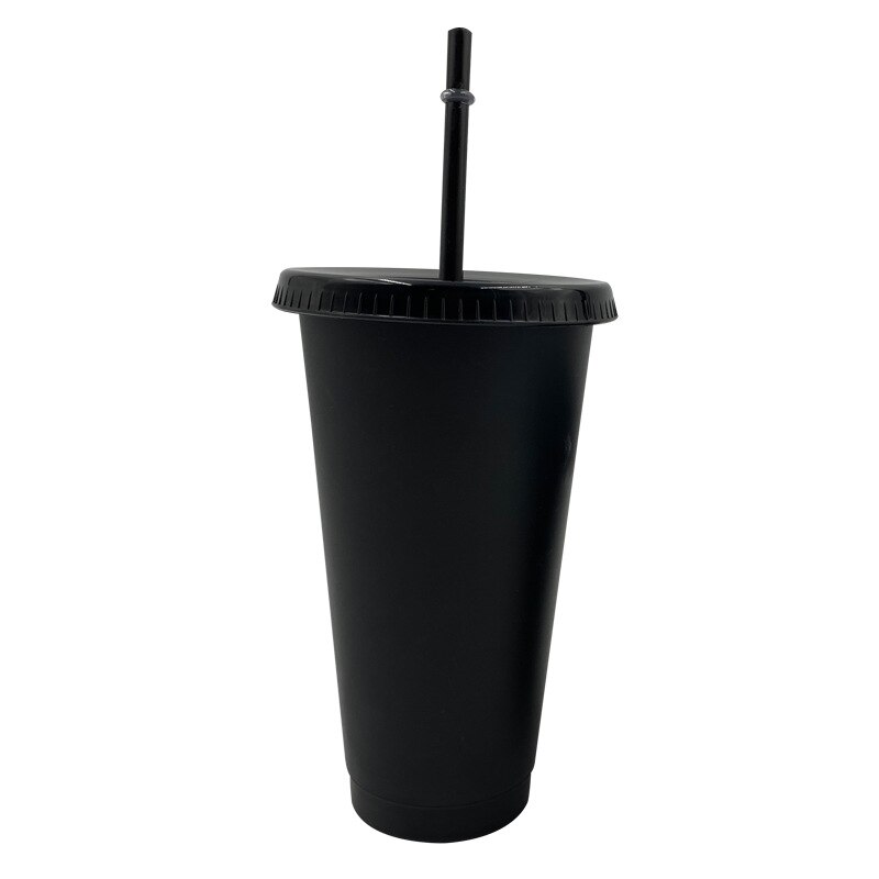 Plastic Stro Cup Multifunctionele Kerst Dag Stro Fles Outdoor Draagbare Leuke Waterfles Kantoor Drank Koffie Mok: L black