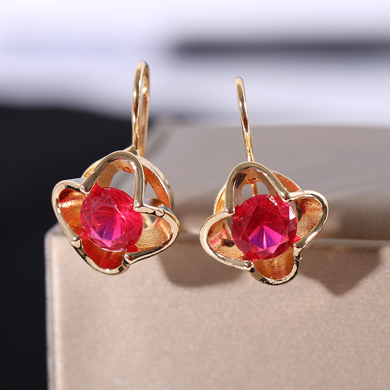 Pendientes de circonita de cristal rojo para mujer, aretes colgantes con incrustaciones de piedra CZ, Color dorado Vintage, joyería de boda femenina,